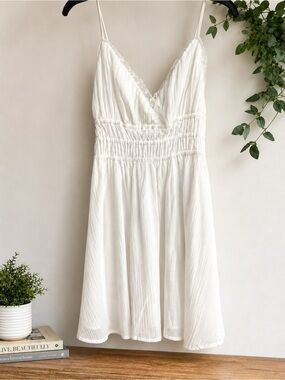 Princess Polly White V-Neck Mini Dress with Smocked Waist